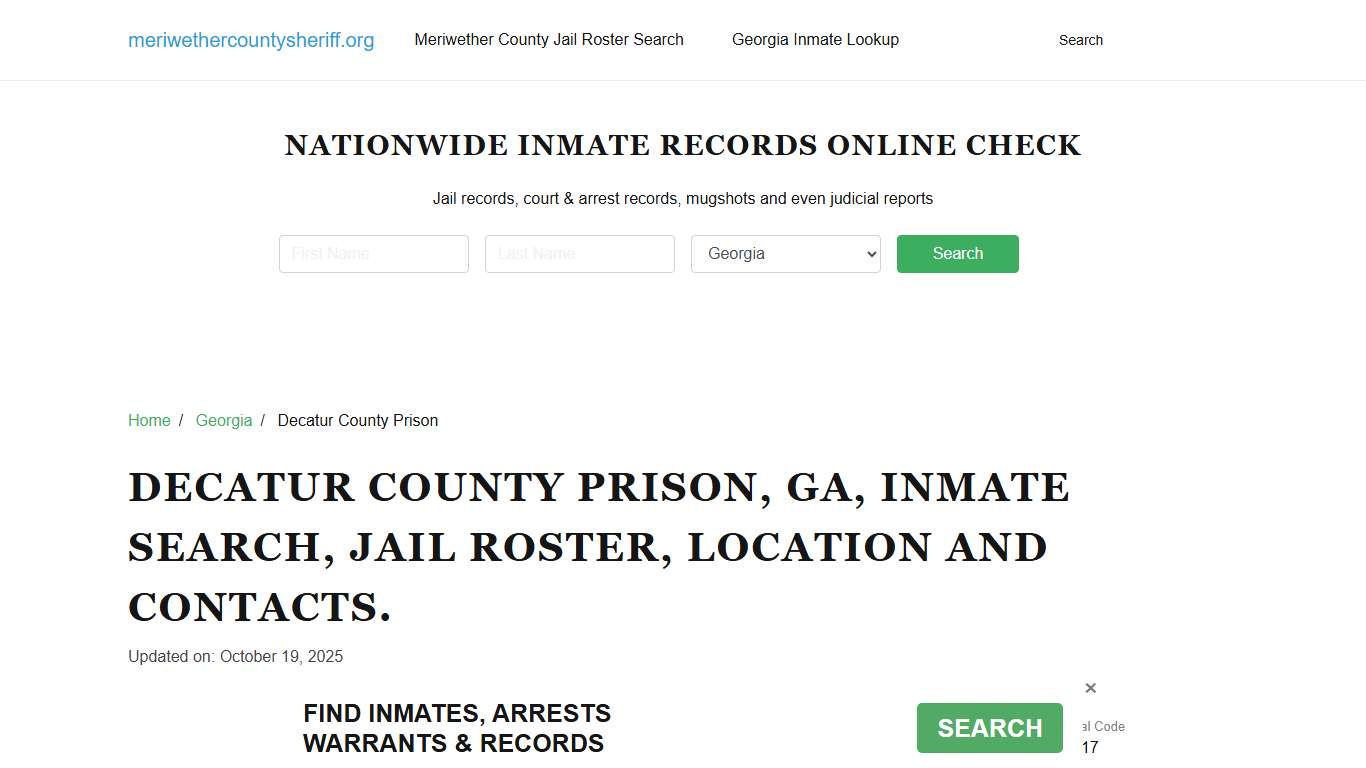 Decatur County Prison, GA, Inmate Search, Jail Roster.