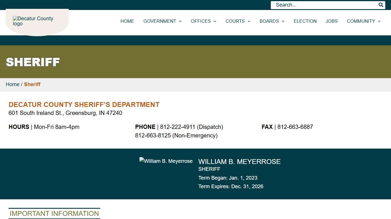 Sheriff Decatur County, Indiana